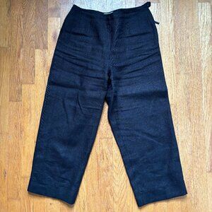 Black Linen Wide Leg Crop Pants